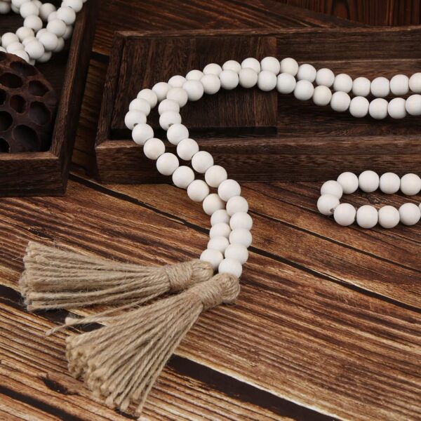 Farmhouse Beads 58in Wood Bead Garland with Tassels Rustic C...