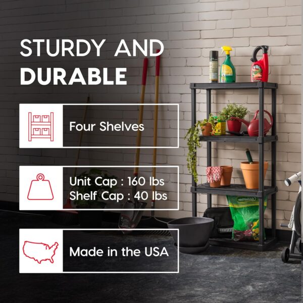 815D6mwtYEL._AC_SL1500_.jpg IRIS USA 4-Shelf Heavy Duty Plastic Storage Shelves, 160lb C...