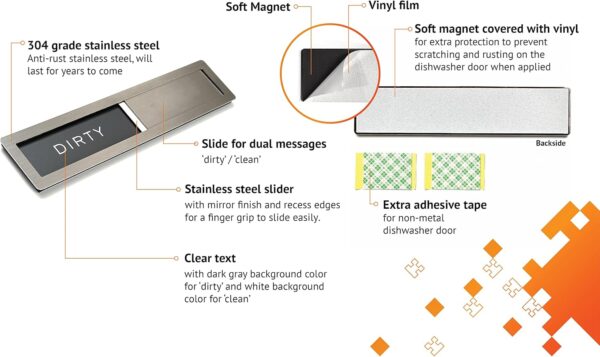 Dishwasher Magnet Clean Dirty Sign, Kubik Letters Premium St...
