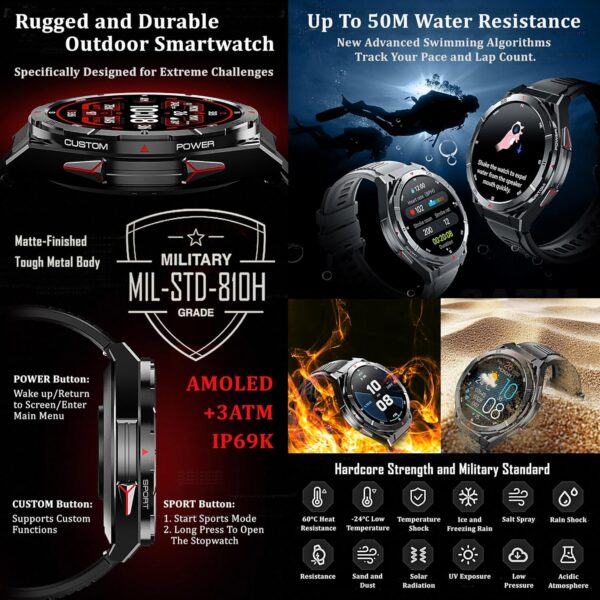 Military GPS Smart Watch: 1.43” AMOLED Always On Display, Bu...