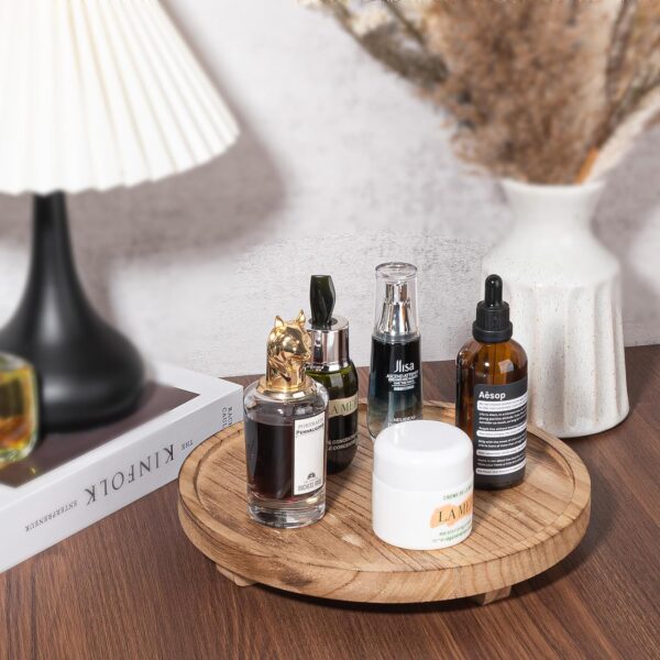 Round Decorative Tray Wood Bathroom Counter Organizer Farmho...