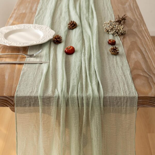 81G-EnoppgL._AC_SL1500_.jpg Sage Green Spring Table Runner Cheesecloth 120 Inch 10 FT Ru...