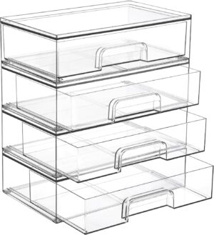 Vtopmart 12.1''W Clear Stackable Storage Drawers,4 Pack Acry... Vtopmart 12.1''W Clear Stackable Storage Drawers,4 Pack Acry...