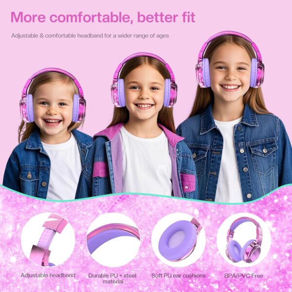81JDXRIqkJL._AC_SL1500_.jpg QearFun Kids Bluetooth 5.3 Headphones, Wireless Metallic Gra...