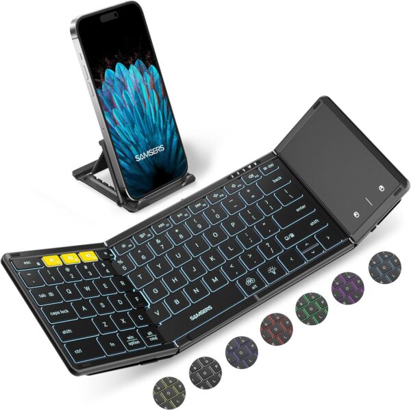 Samsers Foldable Bluetooth Wireless Keyboard, Full-Size Fold... Samsers Foldable Bluetooth Wireless Keyboard, Full-Size Fold...
