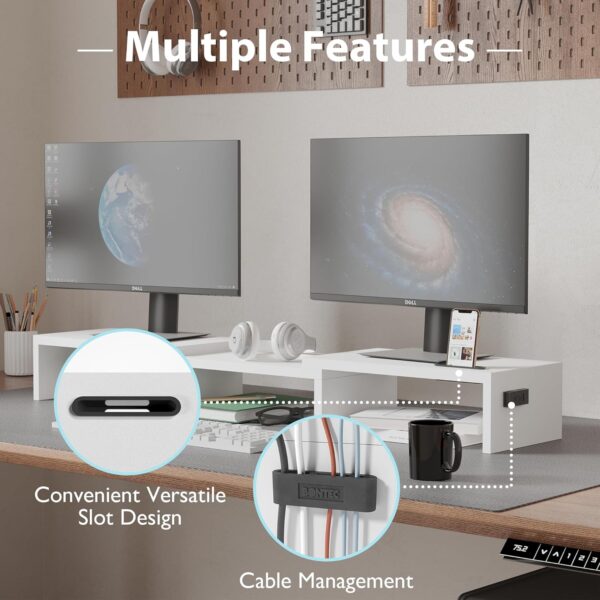 BONTEC Dual Monitor Stand Riser with Smartphone Holder, Adju...