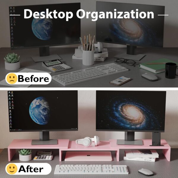 BONTEC Dual Monitor Stand Riser with Smartphone Holder, Adju...