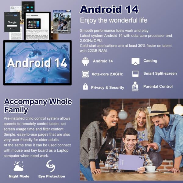 81OGHuszIjL._AC_SL1500_.jpg 2025 Android 14 Tablet 22GB RAM 128GB ROM 1TB Expand, 10.1 i...