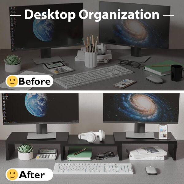 BONTEC Dual Monitor Stand Riser with Smartphone Holder, Adju...