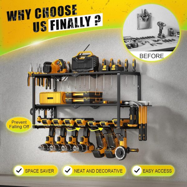 81TqZlt-e7L._AC_SL1500_.jpg Power Tool Organizer Wall Mount - 150Lbs Load 3 Layers Stora...