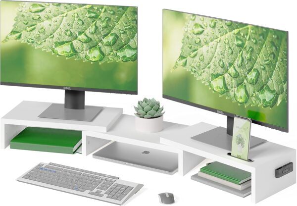 BONTEC Dual Monitor Stand Riser with Smartphone Holder, Adju...