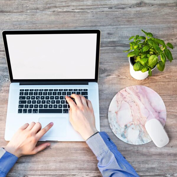 81Vq4aJkT1L._AC_SL1500_.jpg ITNRSIIET Marble Round Mouse Pad Pink Marble Customized Prem...