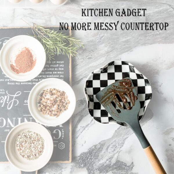 Spoon Rest for Stove Top, 5.3in Checkered Spoon Holder Utens...