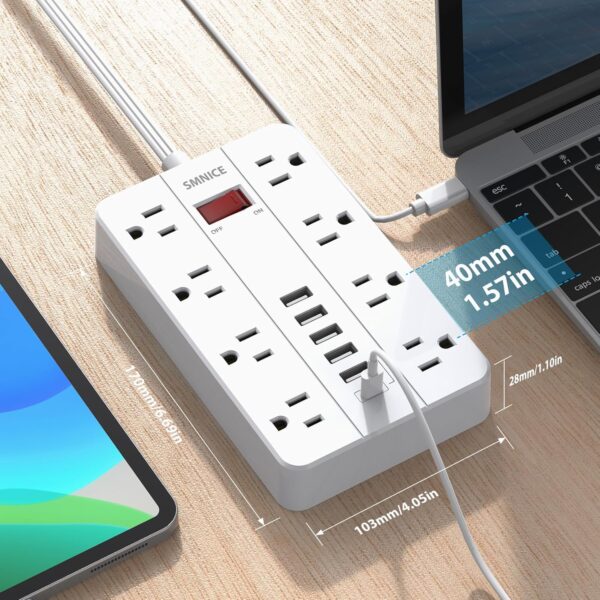Power Strip with USB,Surge Protector Flat Plug with 8 Widely...