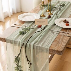 Sage Green Spring Table Runner Cheesecloth 120 Inch 10 FT Ru...