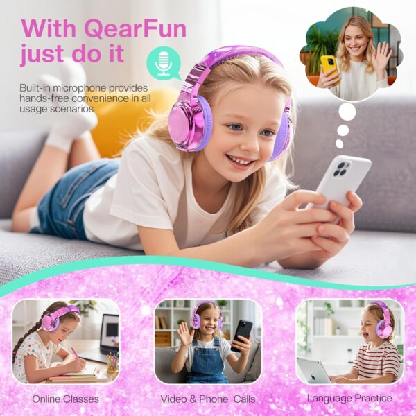 81dWw3cglML._AC_SL1500_.jpg QearFun Kids Bluetooth 5.3 Headphones, Wireless Metallic Gra...
