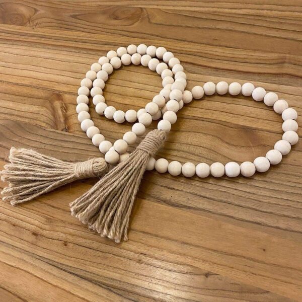Farmhouse Beads 58in Wood Bead Garland with Tassels Rustic C...