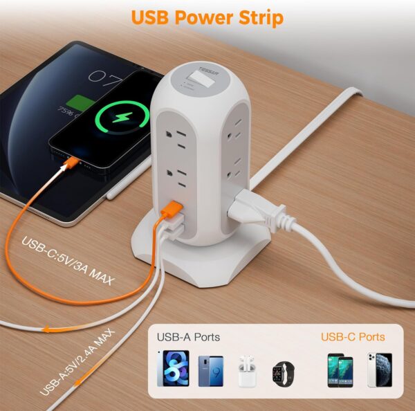 81hVtDQE71L._AC_SL1500_.jpg Tower Power Strip Flat Plug with 11 Outlets 3 USB (1 USB C),...