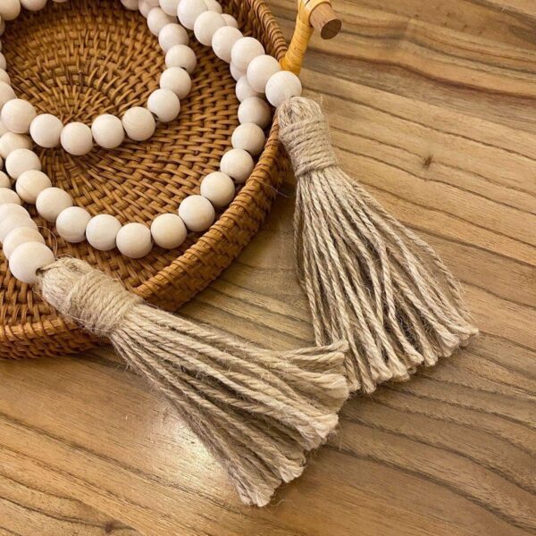 Farmhouse Beads 58in Wood Bead Garland with Tassels Rustic C...
