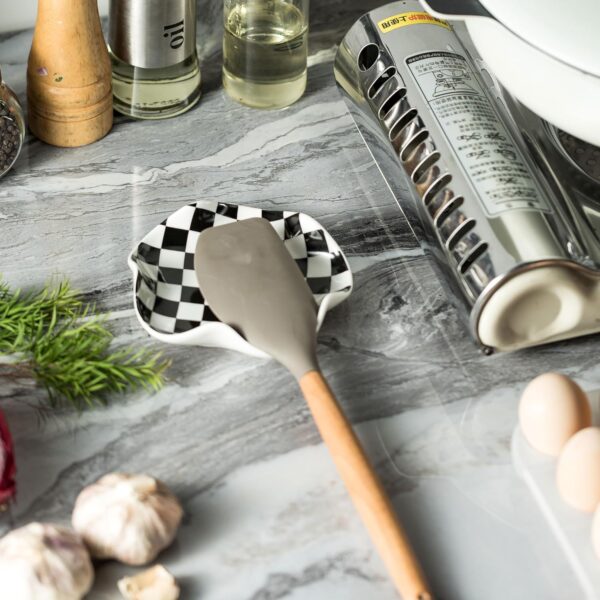 Spoon Rest for Stove Top, 5.3in Checkered Spoon Holder Utens...