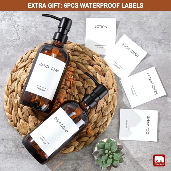 GMISUN Amber Glass Soap Dispenser, 2 Pack Bathroom Hand Soap...