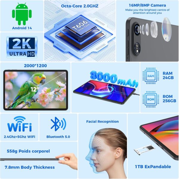 81yngdS-rEL._AC_SL1500_.jpg Tablet 12 inch Android 15 Tablets, 24GB(8+16)RAM+256 Storage...
