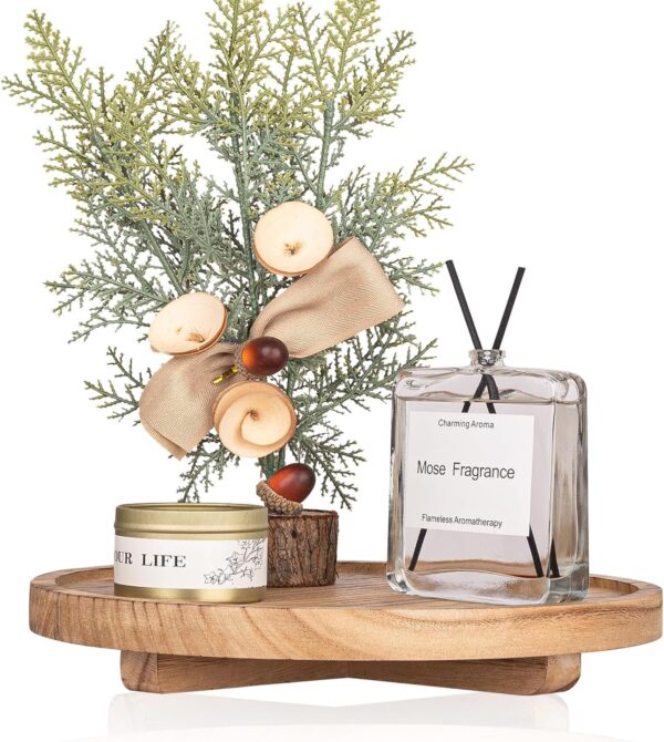 Round Decorative Tray Wood Bathroom Counter Organizer Farmho...