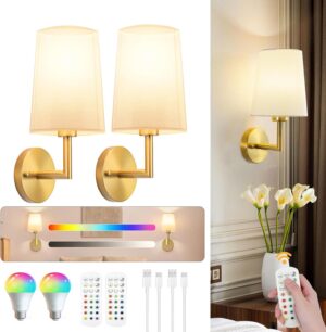 Battery Operated Wall Sconce Set of 2, Gold Cordless Wall Battery Operated Wall Sconce Set of 2, Gold Cordless Wall Li...
