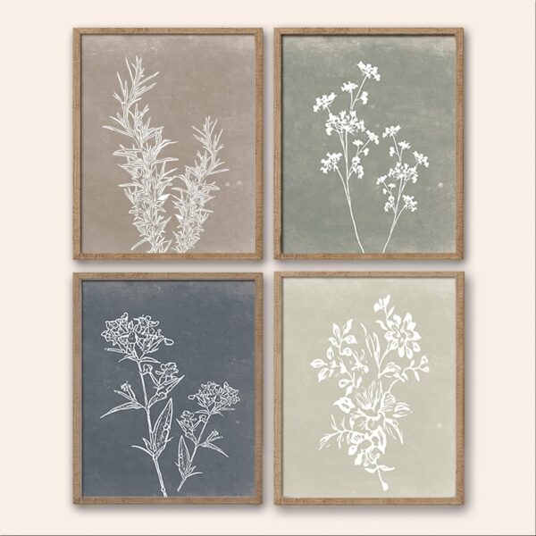 Framed Boho Wall Art Set of 4 for Wooded Minimalist Framed Boho Wall Art Set of 4 for Wooded Minimalist Botanica...