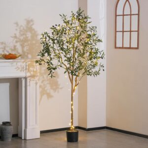 6FT Artificial Olive Tree, Fake Olive Tree 6 ft Faux 6FT Artificial Olive Tree, Fake Olive Tree 6 ft Faux Silk Tr...