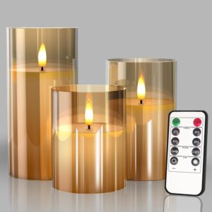 Glass Battery Operated LED Flameless Candles with Remote and... Glass Battery Operated LED Flameless Candles with Remote and...