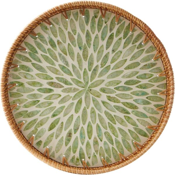 Round Rattan Tray with Mother of Pearl Inlay, Rattan Serving... Round Rattan Tray with Mother of Pearl Inlay, Rattan Serving...