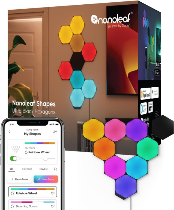 Nanoleaf Shapes LED Wall Lights, RGBW Smart Wall Panels with... Nanoleaf Shapes LED Wall Lights, RGBW Smart Wall Panels with...