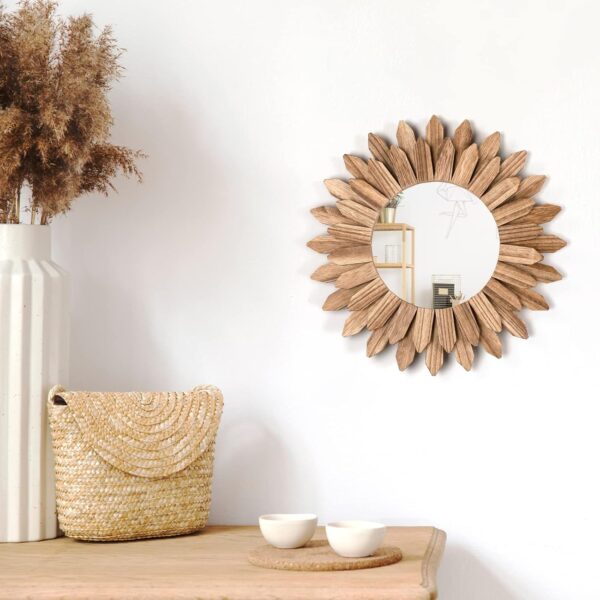 Honiway Wall Mirror Decorative 12 inch Rustic Wood Mirror Su...