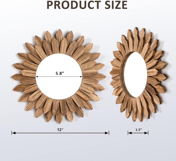 Honiway Wall Mirror Decorative 12 inch Rustic Wood Mirror Su...