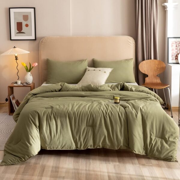 ROSGONIA Queen Comforter Set Olive Green, 3pcs Bedding Sets ...
