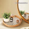 Round Rattan Tray with Mother of Pearl Inlay, Rattan Serving...