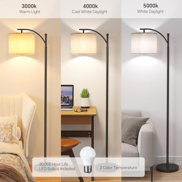 71j39KJ2bHL._AC_SL1500_.jpg SUNMORY Arc Floor Lamp,Modern Floor Lamp with 9W 3 Color Tem...
