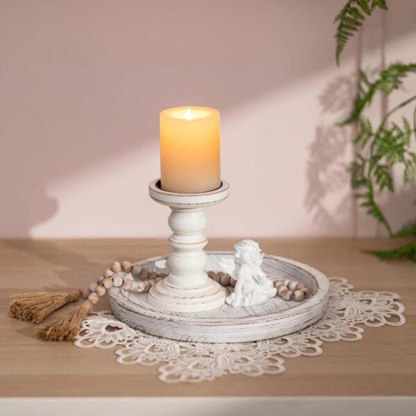 Romadedi Rustic Wooden Tray Candle Holder - Round Wood Decor...