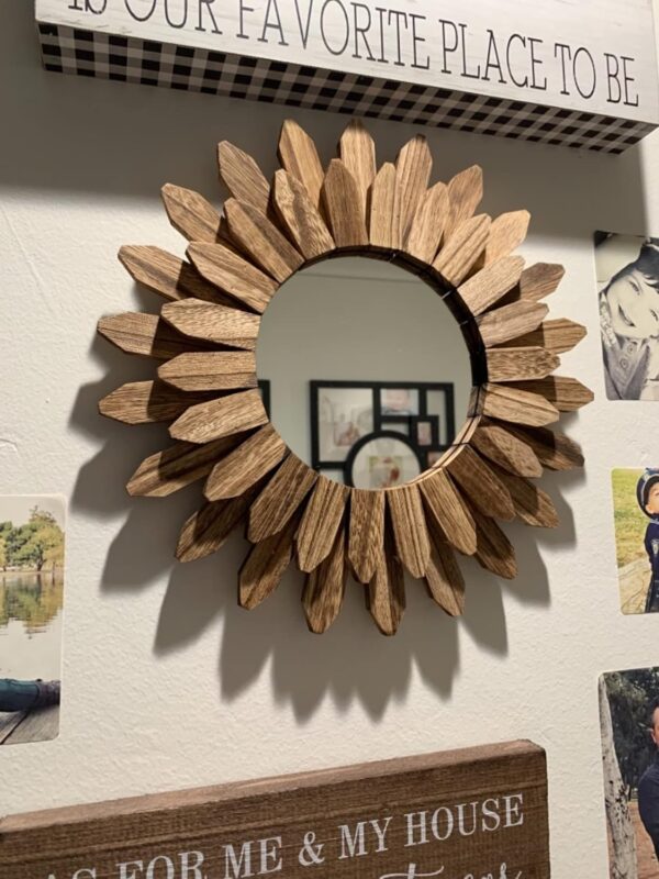 Honiway Wall Mirror Decorative 12 inch Rustic Wood Mirror Su...