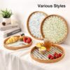 Round Rattan Tray with Mother of Pearl Inlay, Rattan Serving...