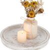 Romadedi Rustic Wooden Tray Candle Holder - Round Wood Decor...