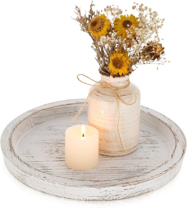 Romadedi Rustic Wooden Tray Candle Holder - Round Wood Decor...
