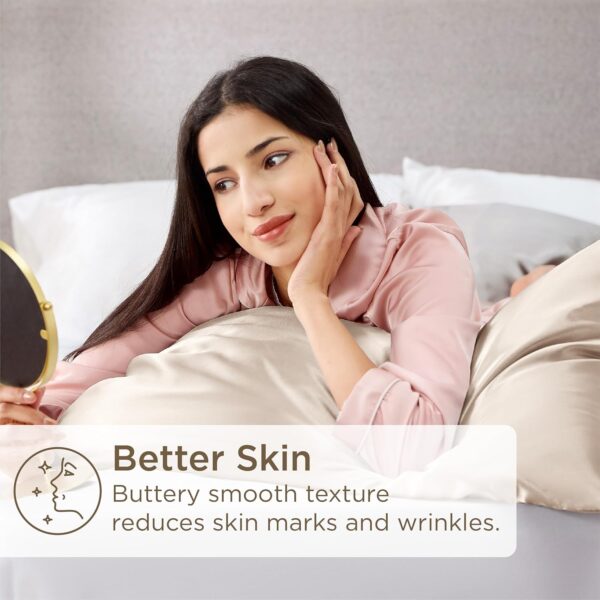 81ZcvKVWBHL._AC_SL1500_.jpg Bedsure King Size Satin Pillowcase Set of 2 - Beige Silky Pi...