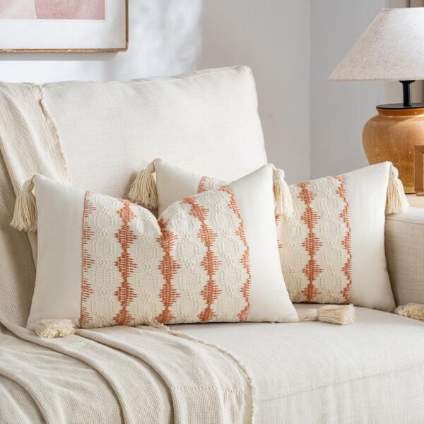 Fancy Homi Set of 2 Boho Coral Lumbar Decorative Throw Fancy Homi Set of 2 Boho Coral Lumbar Decorative Throw Pillo...