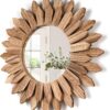 Honiway Wall Mirror Decorative 12 inch Rustic Wood Mirror Su...