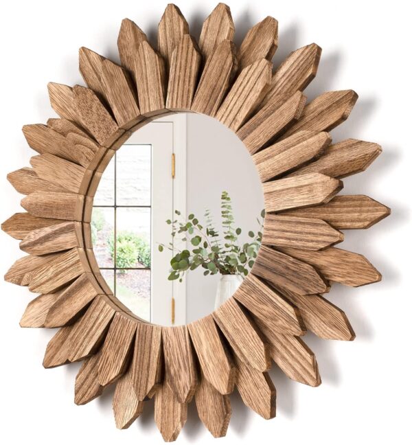 Honiway Wall Mirror Decorative 12 inch Rustic Wood Mirror Su...